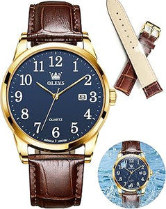 OLEVS Relojes de pulsera clásicos para hombres, Reloj de cuero marrón para hombre, Reloj analógico casual para hombre, Reloj de cuero a21 negro para hombre, Reloj de cuero negro para hombre, Relojes de