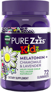 VICKS PURE Zzzs Kidz, gomitas de melatonina para ayudar a dormir para niños y niños, ayuda a tu hijo a conciliar el sueño de forma natural, dosis bajas de melatonina, 72 gomitas ln26