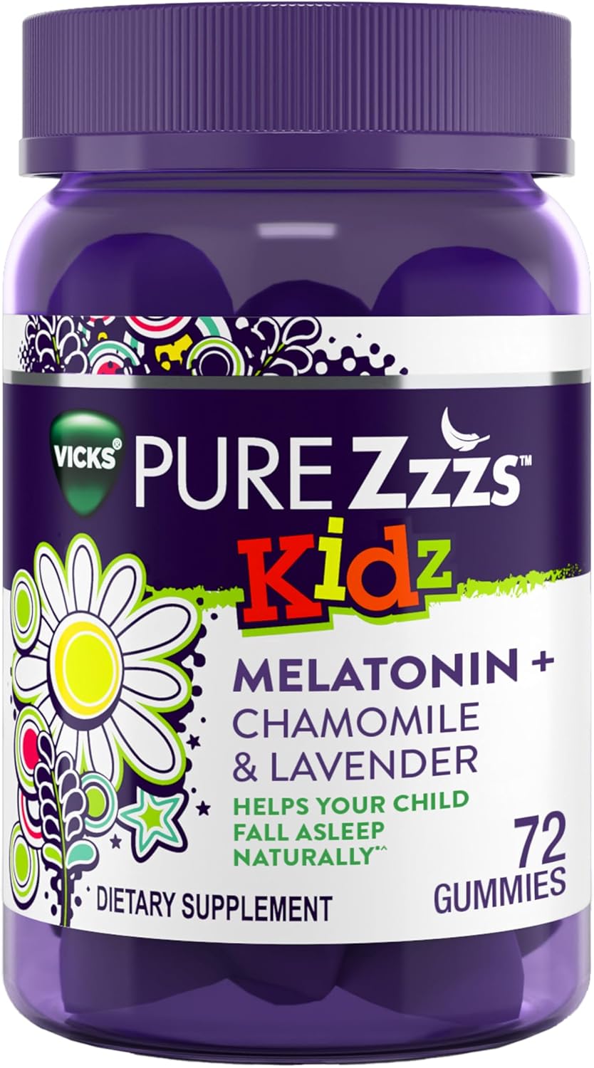 VICKS PURE Zzzs Kidz, gomitas de melatonina para ayudar a dormir para niños y niños, ayuda a tu hijo a conciliar el sueño de forma natural, dosis bajas de melatonina, 72 gomitas ln26