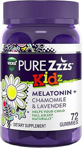 VICKS PURE Zzzs Kidz, gomitas de melatonina para ayudar a dormir a niños y niñas, ayudan a que su hijo se duerma de forma natural, melatonina en dosis bajas, 72 gomitas a23