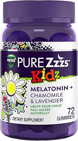 VICKS PURE Zzzs Kidz, gomitas de melatonina para ayudar a dormir a niños y niñas, ayudan a que su hijo se duerma de forma natural, melatonina en dosis bajas, 72 gomitas a23