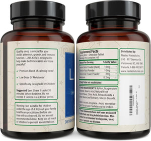 Suplemento de ayuda natural para dormir Luna Kids  con melatonina, valeriana, manzanilla, bálsamo de limón y más productos) ln26