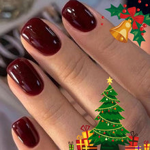 Cargar imagen en el visor de la galería, Modelones Uñas postizas a presión de Navidad, uñas postizas cuadradas cortas de color rojo oscuro, kit de uñas reutilizables con pegamento de uñas, a22 mini lima de uñas, 32 unidades, 16 tamaños

