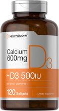 Cargar imagen en el visor de la galería, Horbäach Suplemento de calcio con vitamina D3 | 600 mg | 120 cápsulas blandas

