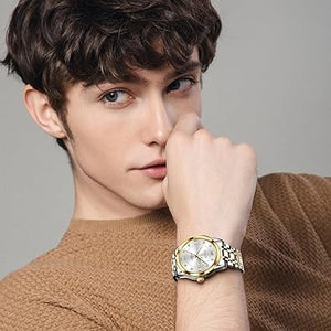 Relojes para hombre, números arábigos, esfera grande, fácil de leer, estilo simple, día fecha, diamante, A21 cara grande, reloj de acero inoxidable impermeable para hombre