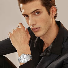 Cargar imagen en el visor de la galería, Relojes para hombre, números arábigos, esfera grande, fácil de leer, estilo simple, día fecha, a21 diamante, cara grande, reloj de acero inoxidable impermeable para hombre
