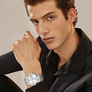 Relojes para hombre, números arábigos, esfera grande, fácil de leer, estilo simple, día fecha, a21 diamante, cara grande, reloj de acero inoxidable impermeable para hombre