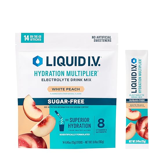 Multiplicador de hidratación Liquid IV® sin azúcar - Melocotón blanco | Mezcla para bebida con electrolitos en polvo | 1 paquete (14 porciones) ln25