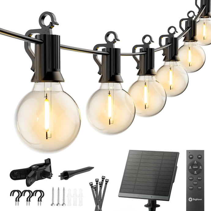 Guirnalda de luces solares para exteriores, para patio,A21 Negro Tamaño:58 FT with Remote Cable Ties & Hooks