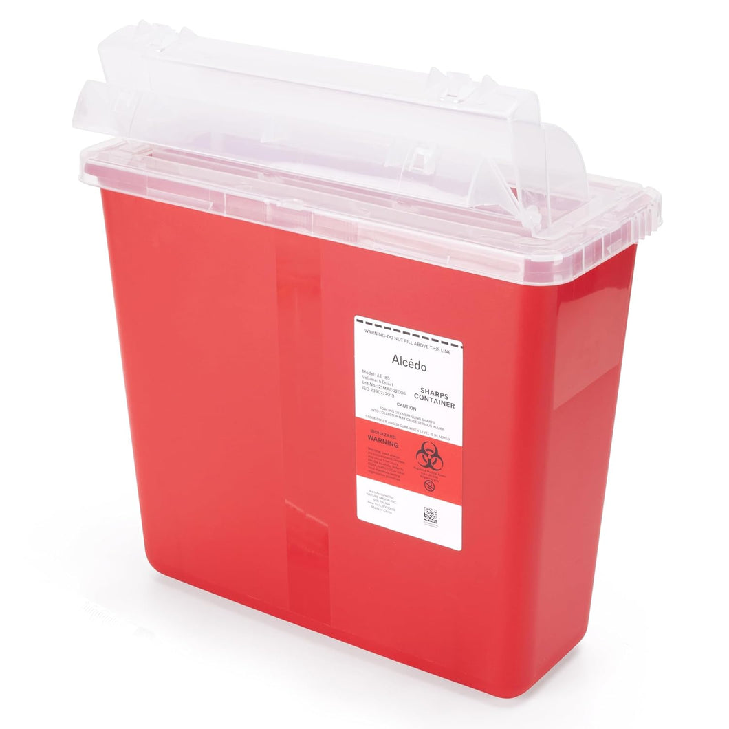 Alcedo Contenedor para objetos punzantes para uso doméstico y profesional, 5 cuartos de galón (1 paquete), eliminación de agujas y jeringas de riesgo biológico, tapa estilo buzón, grado médico