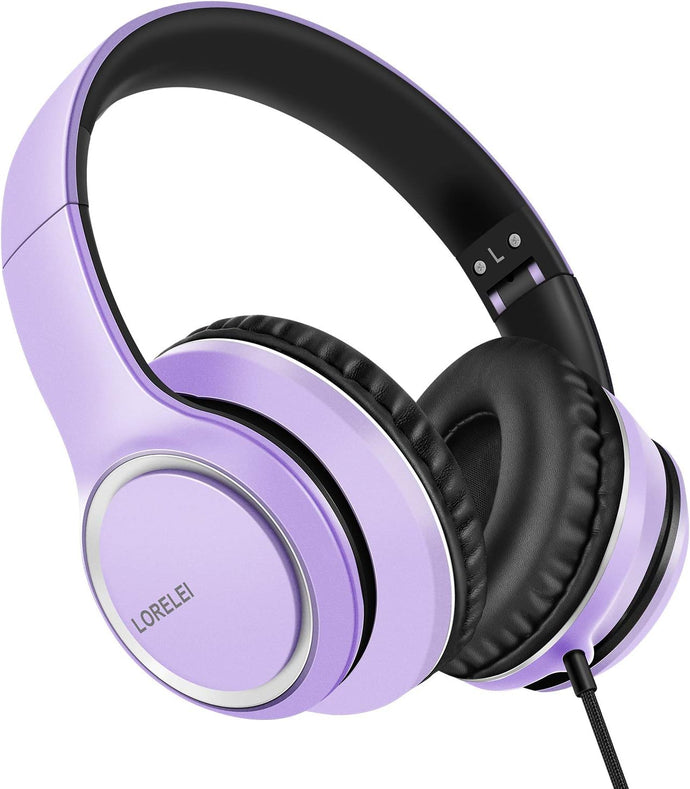 LORELEI X8 Auriculares con cable con micrófono con línea de nailon sin enredos de 4.8 ft y enchufe de 0.138 in, ligeros plegables y portátiles para ln24 smartphone, tableta, computadora, MP3/4 (morado