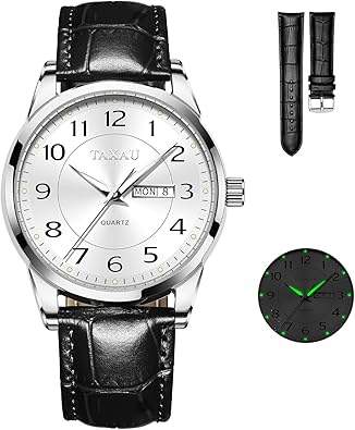 Reloj de hombre con cara grande, fácil de leer, números arábigos, relojes de vestir para hombre, clásico, negro, marrón, a21 correa de cuero, analógico, reloj de pulsera para hombre con día y fecha,