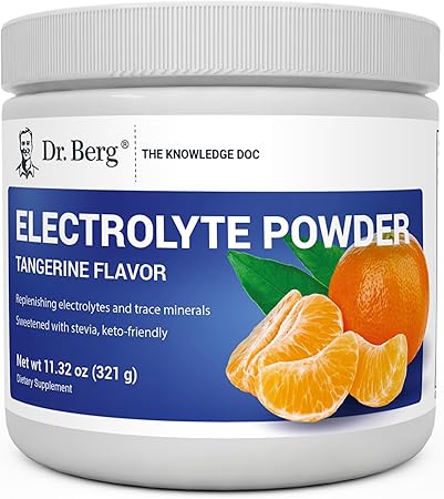 Suplemento en polvo para hidratación cetogénica sin azúcar del Dr. Berg, con electrolitos, mejorado con 1000 mg de potasio y sal rosa del Himalaya real (NO sal de mesa), sabor a mandarina, 50 porciones ln25