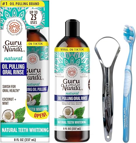 GuruNanda Extracto de aceite de coco, enjuague bucal blanqueador y aliento fresco A24