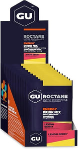Mezcla de bebida energética GU Energy Roctane Ultra Endurance, vegana, sin gluten, kosher, sin cafeína y sin lácteos, energía para llevar para cualquier entrenamiento, 10 paquetes de una sola porción, sabor a limón y frutos del bosque ln25