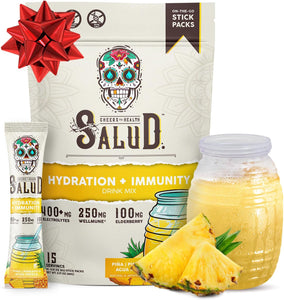 Paquetes de hidratación 2 en 1 Salud + polvo de electrolitos para aumentar la inmunidad, mezcla de bebida de piña y agua fresca, baya del saúco, sin lácteos ni soja, sin OGM, sin gluten,... a22