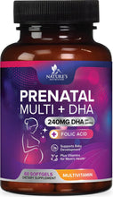 Cargar imagen en el visor de la galería, Vitaminas prenatales para mujeres con ácido fólico + Omega 3 DHA para el desarrollo del cerebro fetal
