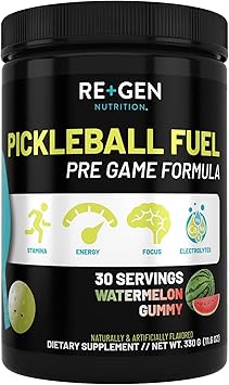 Re+Gen Nutrition Pickle Ball Fuel, suplemento en polvo con electrolitos, electrolitos + aminoácidos antes del entrenamiento para hidratación y energía, mezcla de bebida para mujeres y hombres, sabor a gomitas de sandía, 30 porciones ln25