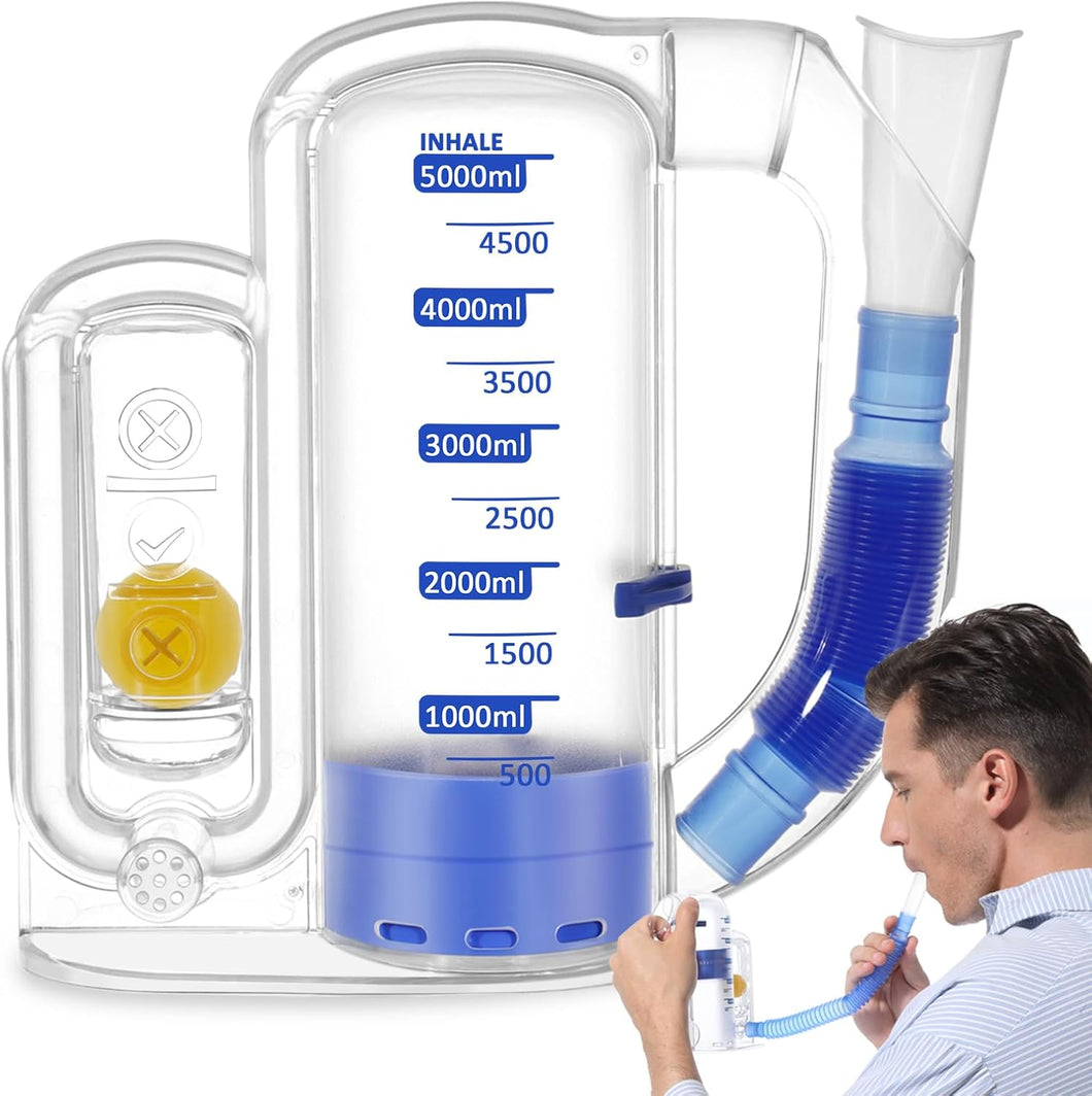 Espirómetro de incentivo, dispositivo de ejercicio de respiración para pulmones, capacidad de 169.1 fl oz para inhalación profunda, a22 material de PC duradero de grado médico | Indicador de flujo de aire