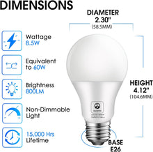 Cargar imagen en el visor de la galería, E ENERGETIC LIGHTING Bombilla LED A19 de 60 W, 800 lúmenes, 8.5 W, 5000 K, no regulable, bombillas LED de luz diurna de 60 W, validadas por UL, respetuosas con el medio ambiente, 20 paquetes A19
