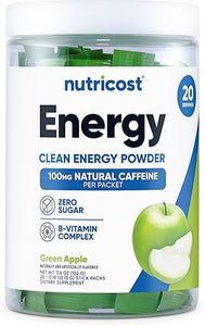 Paquete de 20 porciones de Energy Complex de Nutricost, sabor a manzana verde, sin gluten ni OGM ln25