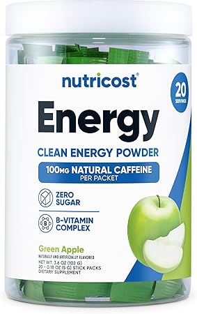 Paquete de 20 porciones de Energy Complex de Nutricost, sabor a manzana verde, sin gluten ni OGM ln25