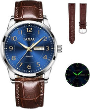 Cargar imagen en el visor de la galería, Reloj de hombre con cara grande, fácil de leer, números arábigos, relojes de vestir para hombre, clásico, negro, marrón, A21 correa de cuero, analógico, reloj de pulsera para hombre con día y fecha,

