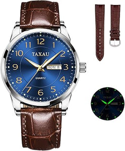 Reloj de hombre con cara grande, fácil de leer, números arábigos, relojes de vestir para hombre, clásico, negro, marrón, A21 correa de cuero, analógico, reloj de pulsera para hombre con día y fecha,
