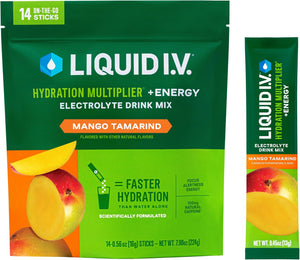 Multiplicador de hidratación + energía Liquid IV® - Mezcla de bebida en polvo con electrolitos de mango y tamarindo | 1 paquete (14 porciones) a22