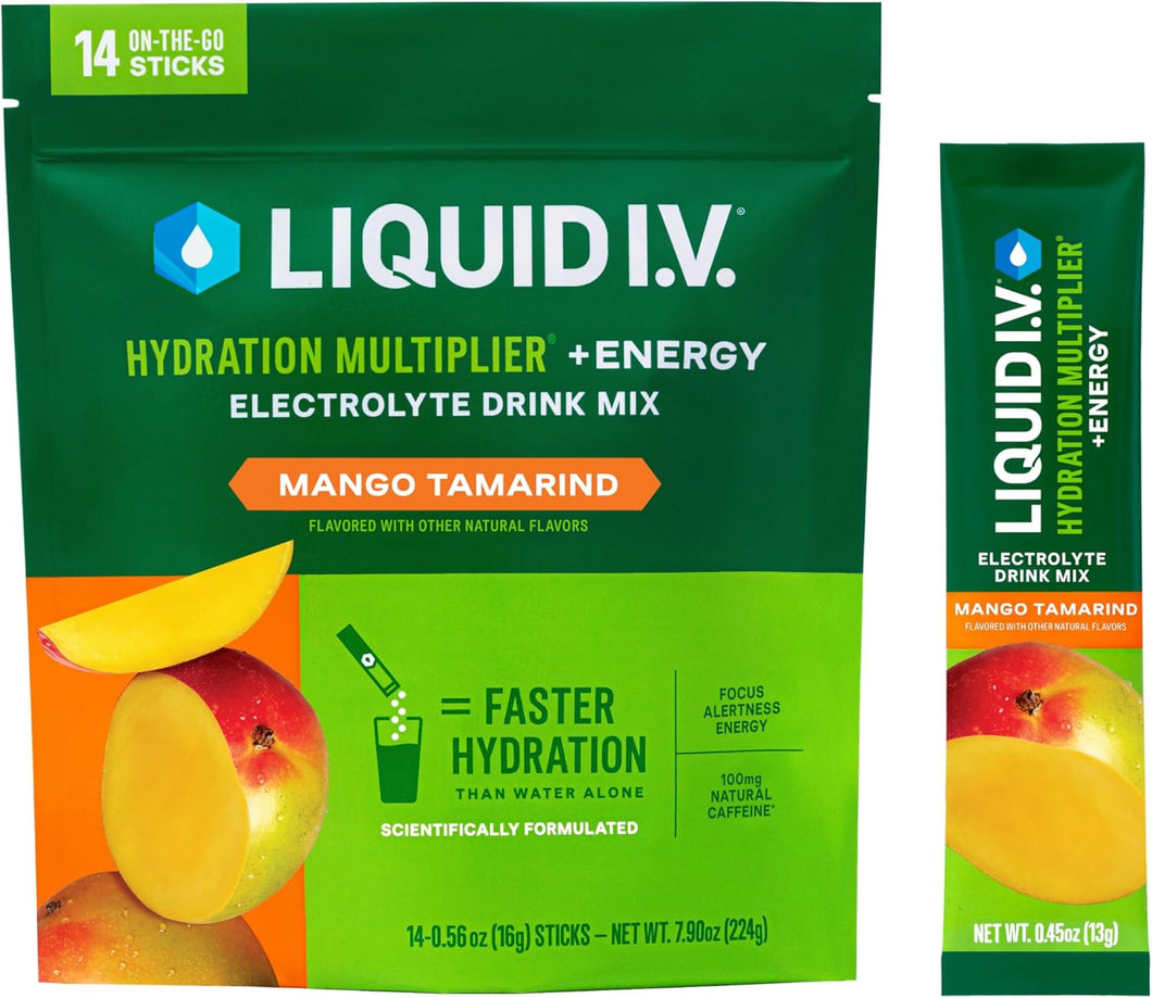 Multiplicador de hidratación + energía Liquid IV® - Mezcla de bebida en polvo con electrolitos de mango y tamarindo | 1 paquete (14 porciones) a22