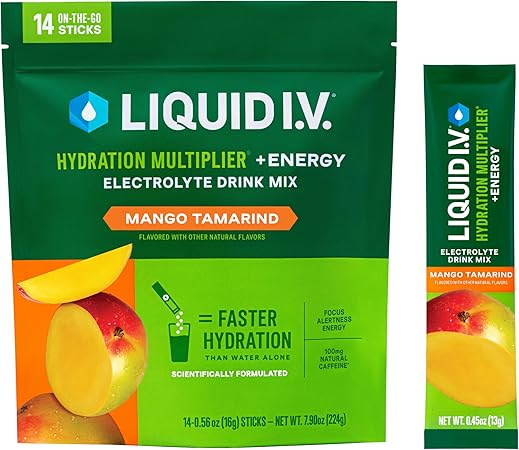 Multiplicador de hidratación + energía Liquid IV® - Mezcla de bebida en polvo con electrolitos de mango y tamarindo | 1 paquete (14 porciones) ln25