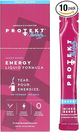 Mezcla natural de bebidas energéticas cetogénicas, bebida líquida con vitamina B, bebidas con cafeína orgánica, bebida energética sin azúcar: paquetes energéticos de frutos rojos mixtos de Mark Healey, paquete de 10 ln25