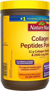 Nature Made Collagen Peptides Powder Tipo 1 y 3, colágeno en polvo para apoyar las articulaciones, sin sabor, sin azúcar, apto para dieta cetogénica, con biotina para apoyar el cabello, la piel y las uñas, 11,2 oz, suministro para 28 días ln25