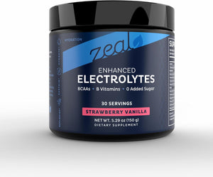 Bebida de recuperación en polvo con electrolitos Zeal Naturals (30 porciones | sabor fresa y vainilla) con 0 azúcares, BCAA y vitaminas B. Suplemento de electrolitos con potasio, zinc y... a22