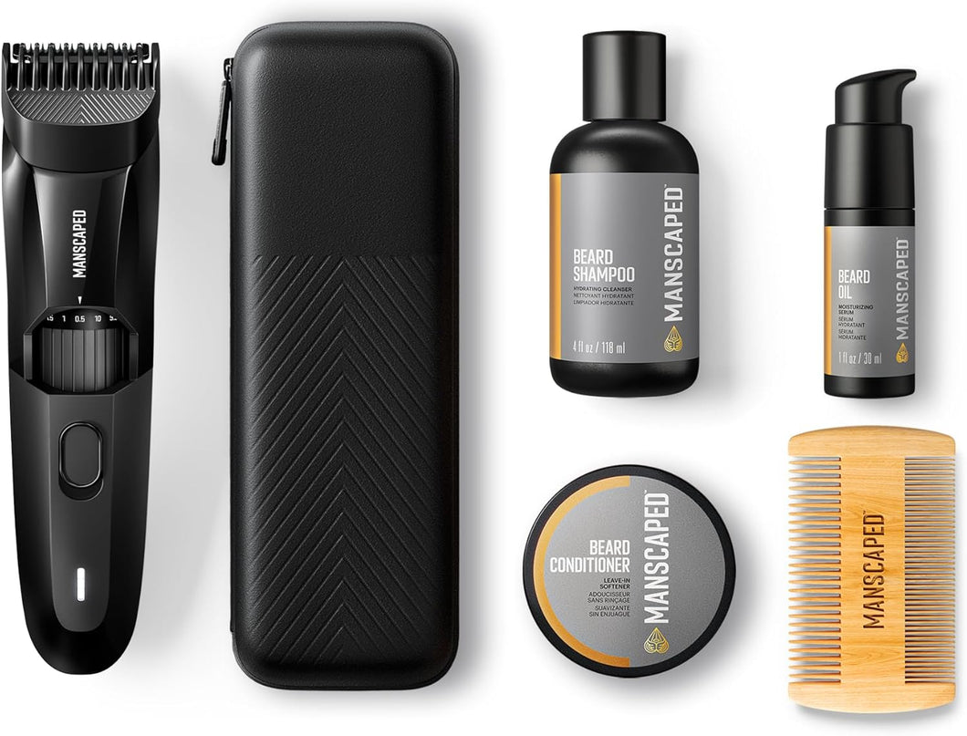MANSCAPED® El kit avanzado Beard Hedger® incluye nuestro recortador de barba y bigote de precisión premium,ln23 champú hidratante, acondicionador suavizante, aceite hidratante y peine para el cabello