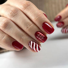 Cargar imagen en el visor de la galería, Vopintpy Uñas postizas a presión de Navidad de invierno, diseño de copos de nieve blancos, cortas, cuadradas, rojas, a22 de color sólido, brillantes, para... Nombre del patrón:Diseño de Navidad 1055
