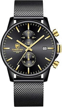 Cargar imagen en el visor de la galería, GOLDEN HOUR - Reloj de moda para hombre, elegante, minimalista, de cuarzo, analógico, malla de acero inoxidable, a21  impermeable, cronógrafo, para hombres, con fecha automática
