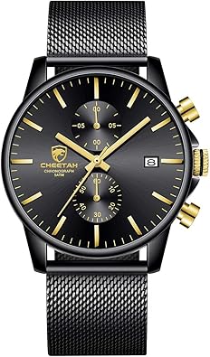 GOLDEN HOUR - Reloj de moda para hombre, elegante, minimalista, de cuarzo, analógico, malla de acero inoxidable, a21  impermeable, cronógrafo, para hombres, con fecha automática