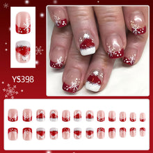 Cargar imagen en el visor de la galería, Uñas postizas cuadradas de Navidad, uñas postizas cortas de acrílico rojo con diseño de sombrero de Navidad, uñas postizas brillantes con pegamento de copo... a22 Color:Plaza de Navidad-31
