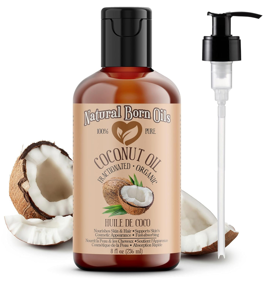 Aceite de coco fraccionado, 8oz, orgánico, prensado en frío, no graso, hidratante para la piel