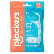 Cargar imagen en el visor de la galería, Plackers Twin Line Púas de Hilo Dental, Tuffloss de Doble Línea 75 unidades
