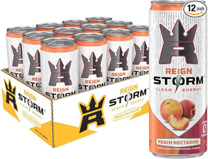 REIGN Storm, bebida energética para el bienestar y el fitness, sabor melocotón y nectarina, 12 onzas líquidas (paquete de 12) ln25