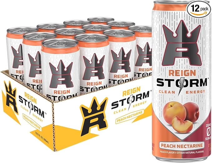 REIGN Storm, bebida energética para el bienestar y el fitness, sabor melocotón y nectarina, 12 onzas líquidas (paquete de 12) ln25