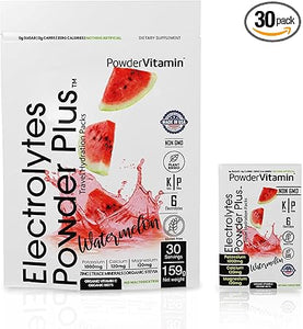 Electrolytes Powder Plus, cetogénico, sandía, sin azúcar, 1000 mg de potasio, 120 mg de calcio, 120 mg de magnesio, sin OGM, cero calorías, 30 paquetes de hidratación ln25