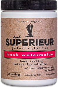 Superieur Electrolytes: suplemento de electrolitos de origen vegetal con minerales marinos para hidratación y recuperación; bebida deportiva en polvo saludable, vegana, sin OGM y sin azúcar, apta para dietas cetogénicas (sandía, 70 porciones) ln25
