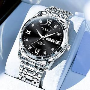 Reloj para hombre, reloj de banda de acero inoxidable, a21 relojes de diamantes para hombre, resistente al agua, reloj de cara grande fácil de leer con fecha, a21 reloj de cuarzo para hombre, reloj de