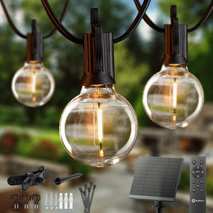 Guirnalda de luces solares para exteriores, para patio,A21 Negro Tamaño:58 FT with Remote Cable Ties & Hooks