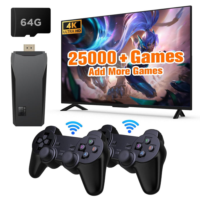 JAnimauxx Wireless Retro Game Console with 25000 Games, Plug and Play Video Game Console for TV, Portable Game Console Stick 4K HDMI-Output, Game Emulator Console with Game System, hyper base m8 A19