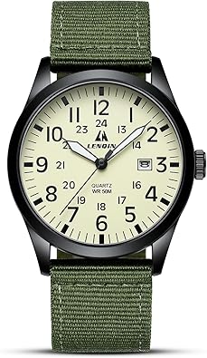 LN LENQIN Relojes militares unisex para hombre, correa de nailon, elegante, luminoso, de moda, analógico, A21  de cuarzo, resistente al agua, táctico, informal, reloj de pulsera