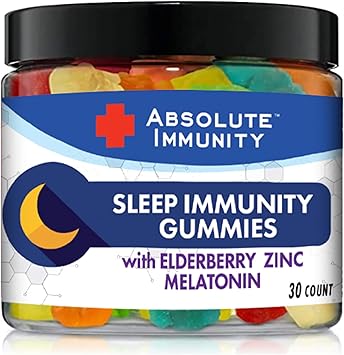 Absolute Immunity - Gomitas para dormir con zinc y saúco con melatonina, ayuda para dormir 100 % libre de fármacos, refuerzo del sistema inmunológico, adultos y niños, 30 unidades a23